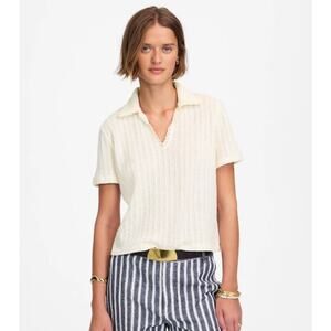 Madewell Crochet-Knit V-Neck Sweater Tee XS Vintage Ivory Short Sleeve Pullover